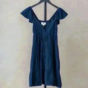 Xirena Sonnet Mini Dress Midnight Blue Flutter Sleeve V-Neck Women’s Size Medium